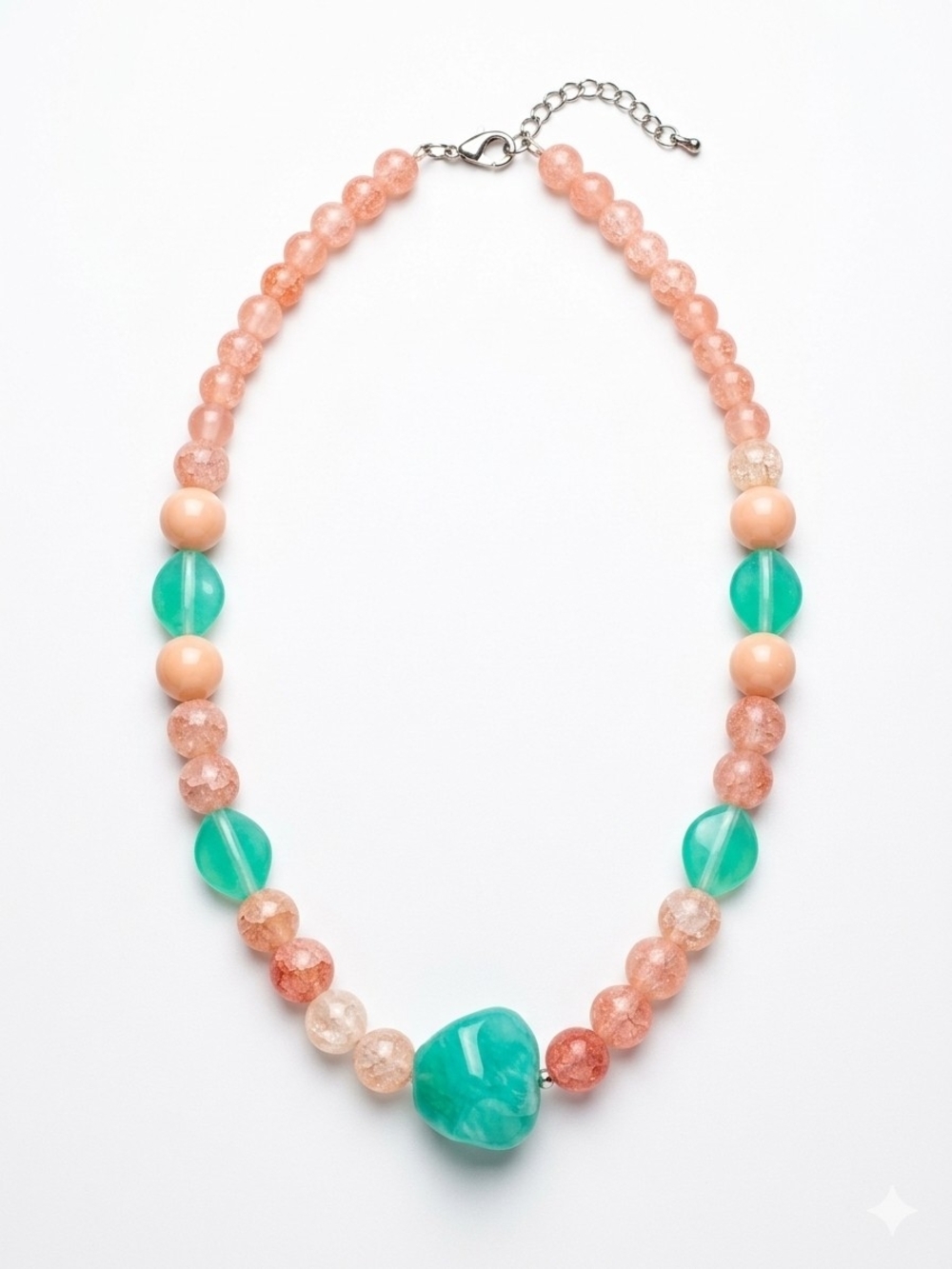 Handmade Peach and Teal Beaded Necklace